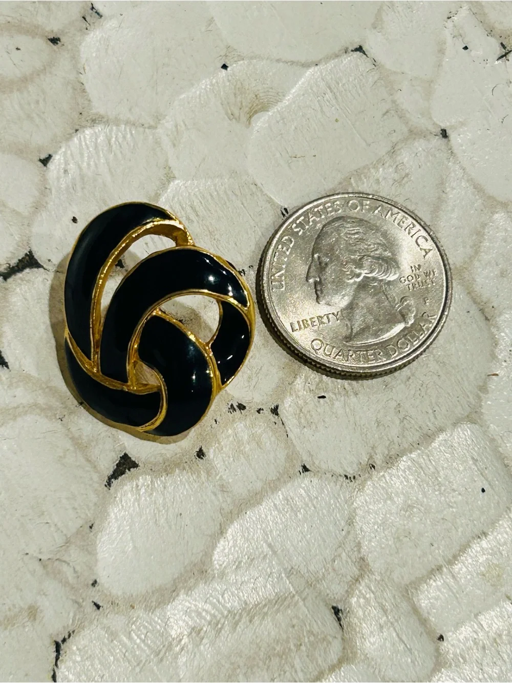 Trifari Signed Gold Tone & Navy Twisted Enamel Pierced Vintage Earrings